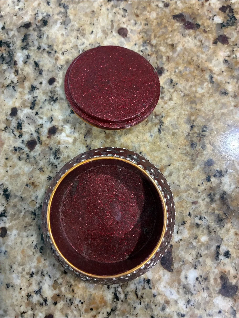 Decorative Maroon Jewelry Trinket Box with Rhinestones